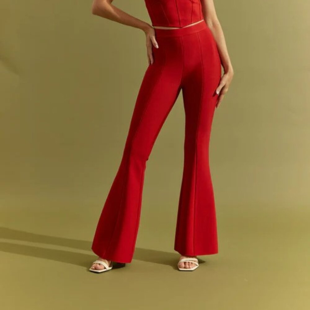 Red Boot-Cut High-Waist Flare Pants